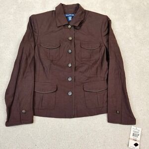 Evan‎ Picone Petite Cocoa Brown Linen Blend Button Front Lined Blazer Jacket 12P